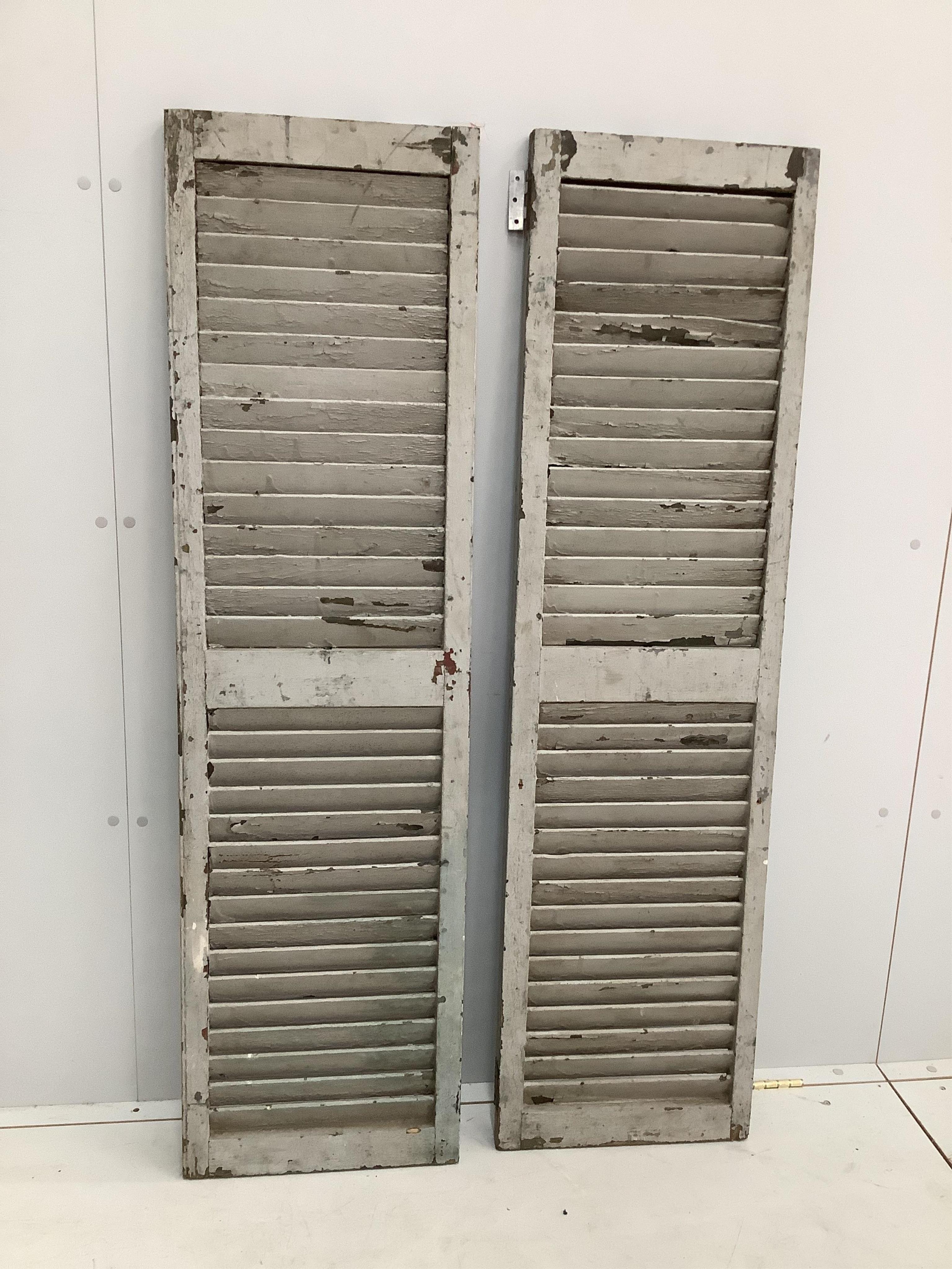 A pair of painted wood shutters, each width 39cm, height 144cm. Condition - fair